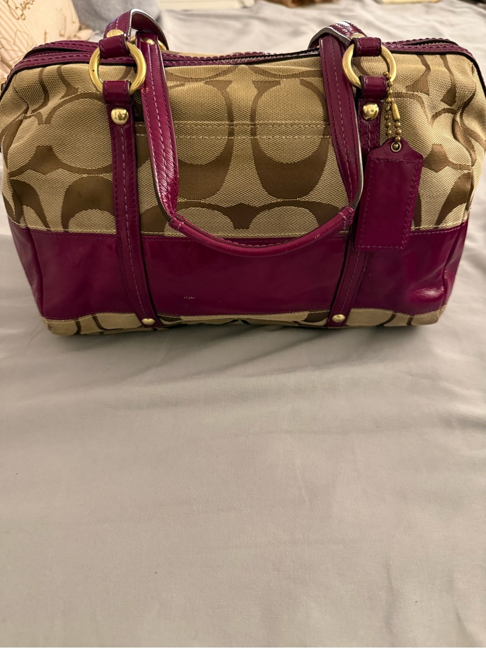 Coach Beige Shoulder Bag with Plum Interior with matching wallet